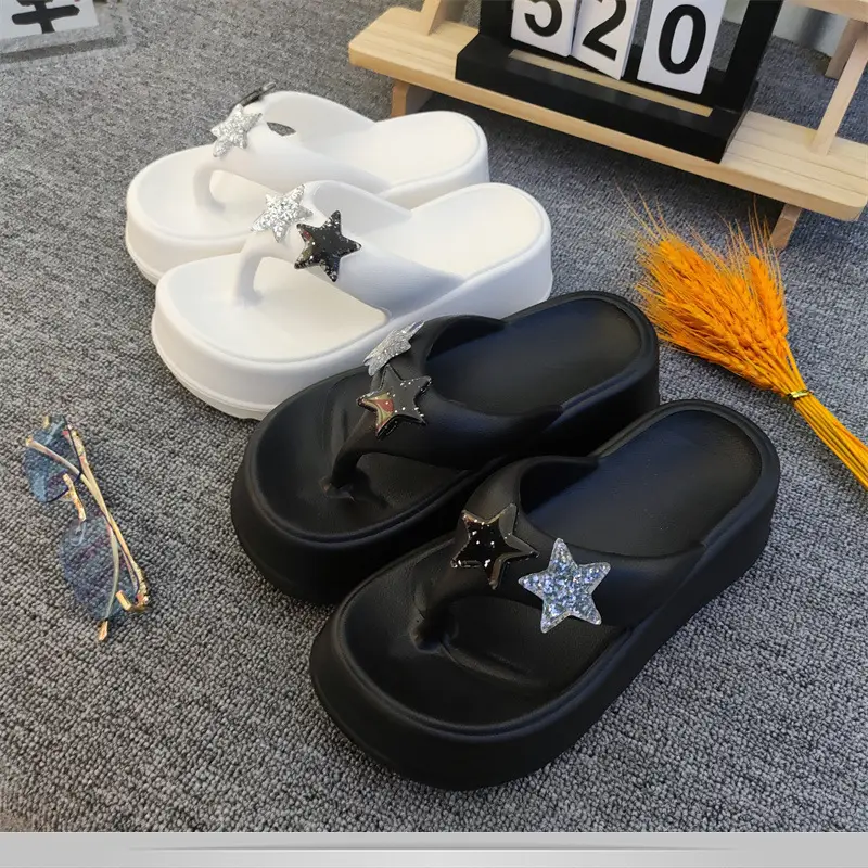 New Five-pointed Star Flip-flops Women's Outer Wear Summer Thick-soled Elevated Platform Cake-heel Beach Non-slip High-heeled Sandals for Women — feature 5