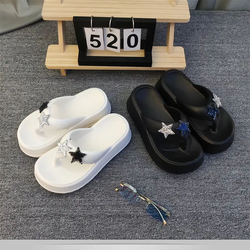 New Five-pointed Star Flip-flops Women's Outer Wear Summer Thick-soled Elevated Platform Cake-heel Beach Non-slip High-heeled Sandals for Women — feature 6