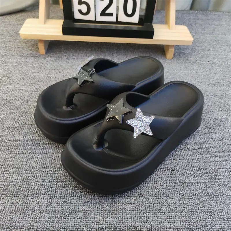 New Five-pointed Star Flip-flops Women's Outer Wear Summer Thick-soled Elevated Platform Cake-heel Beach Non-slip High-heeled Sandals for Women - Image 2