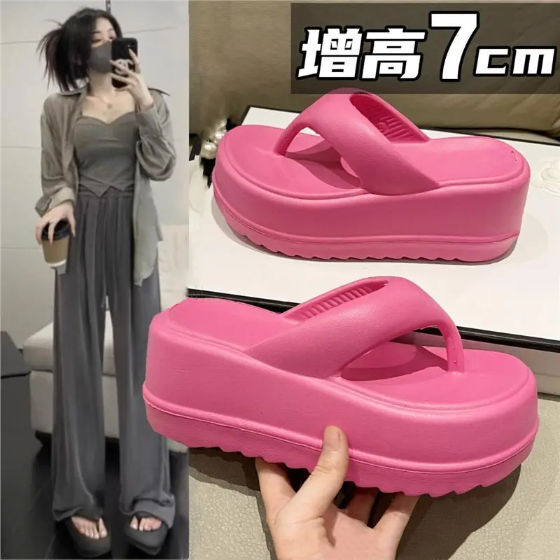 Internet Celebrous Thick Bottom 7cm Flip-Flops Women's 2025 Summer New Style Clip Toe Platform Sandals for Outer Wear Small Beach Shoes - Image 4