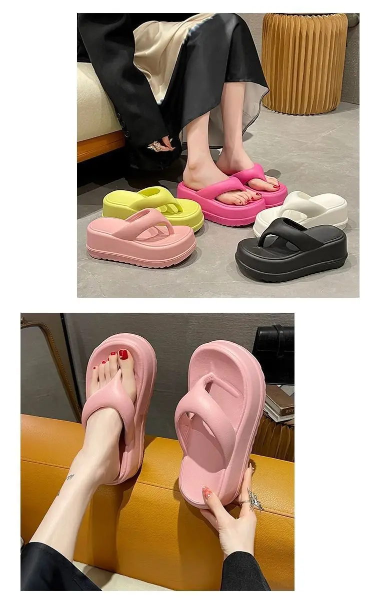 Internet Celebrous Thick Bottom 7cm Flip-Flops Women's 2025 Summer New Style Clip Toe Platform Sandals for Outer Wear Small Beach Shoes — feature 10