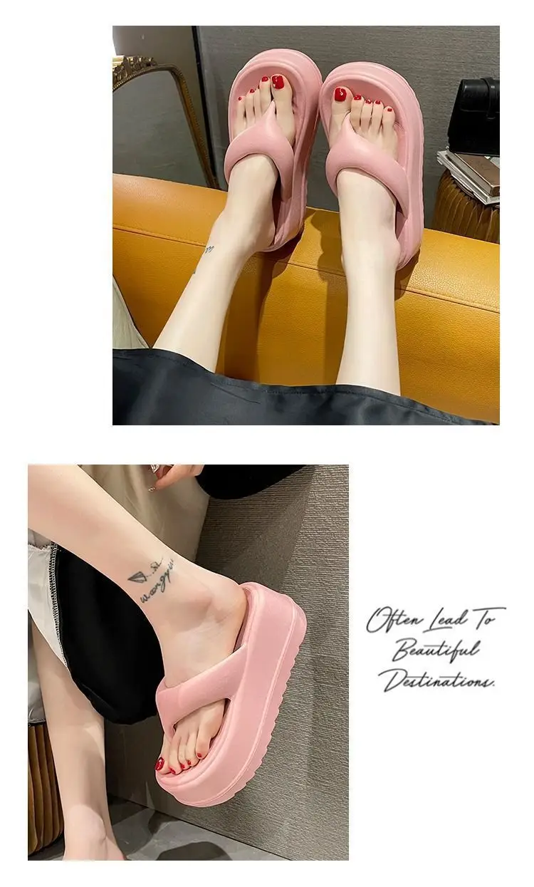 Internet Celebrous Thick Bottom 7cm Flip-Flops Women's 2025 Summer New Style Clip Toe Platform Sandals for Outer Wear Small Beach Shoes — feature 11