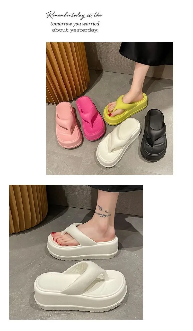 Internet Celebrous Thick Bottom 7cm Flip-Flops Women's 2025 Summer New Style Clip Toe Platform Sandals for Outer Wear Small Beach Shoes — feature 13