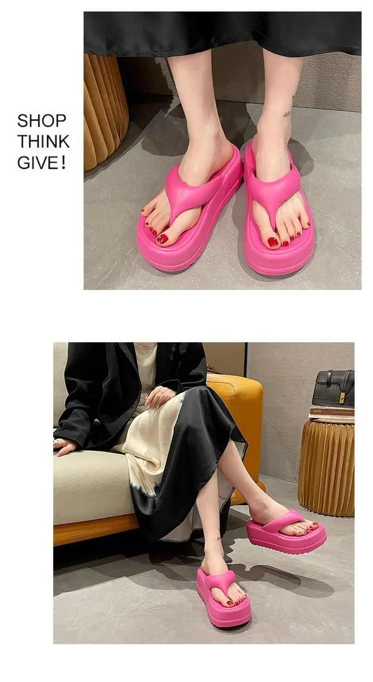 Internet Celebrous Thick Bottom 7cm Flip-Flops Women's 2025 Summer New Style Clip Toe Platform Sandals for Outer Wear Small Beach Shoes — feature 9