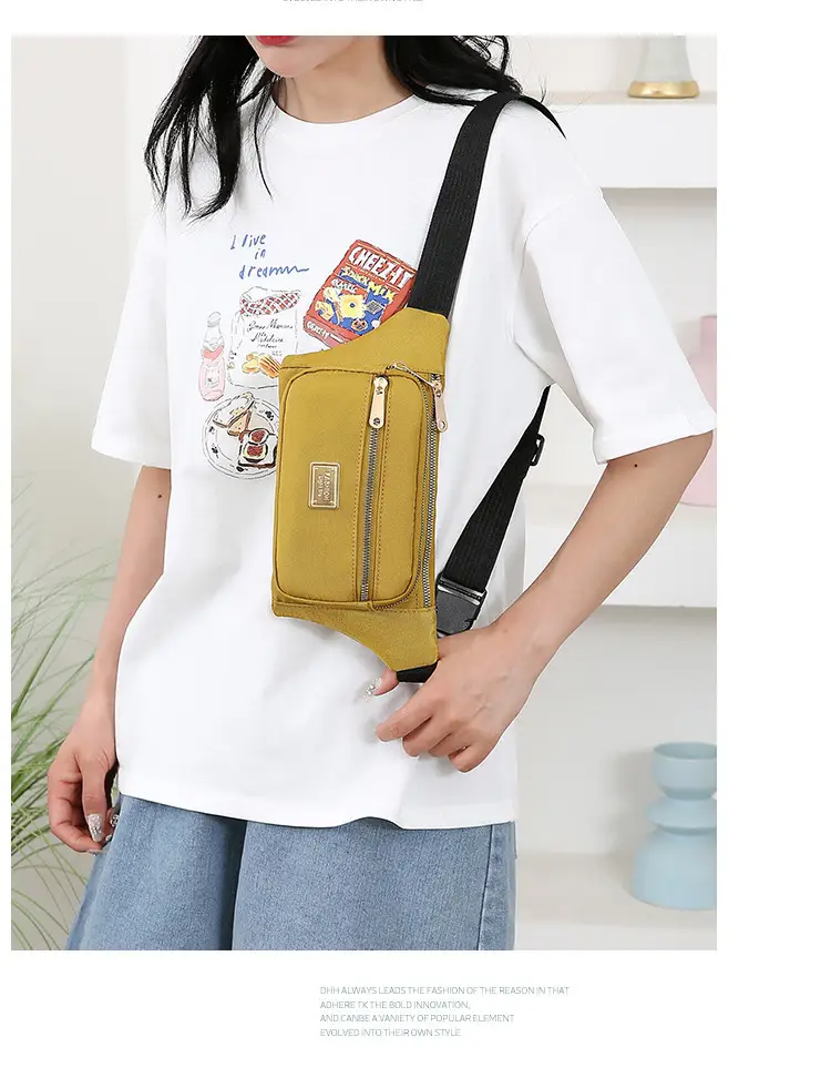 Women's Yellow Nylon Crossbody Bag with Black Strap — feature 19