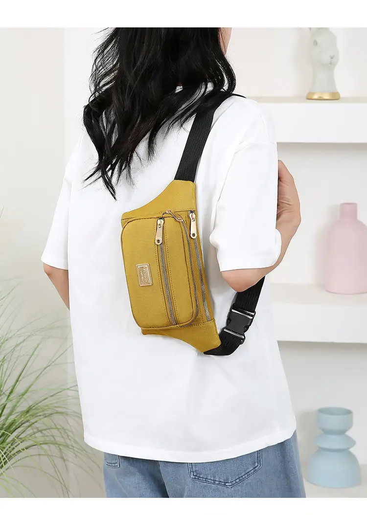 Women's Yellow Nylon Crossbody Bag with Black Strap — feature 20