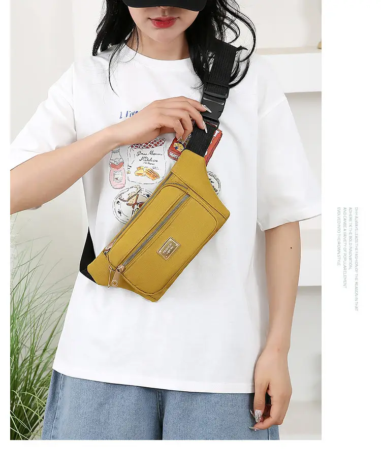 Women's Yellow Nylon Crossbody Bag with Black Strap — feature 21