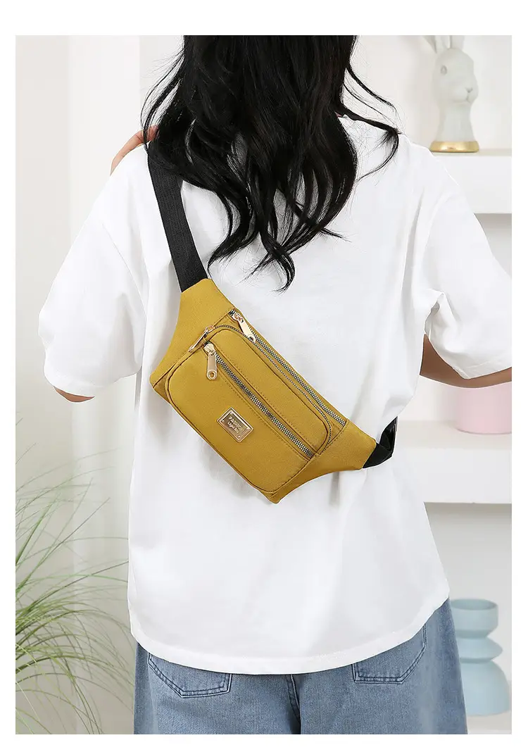 Women's Yellow Nylon Crossbody Bag with Black Strap — feature 22