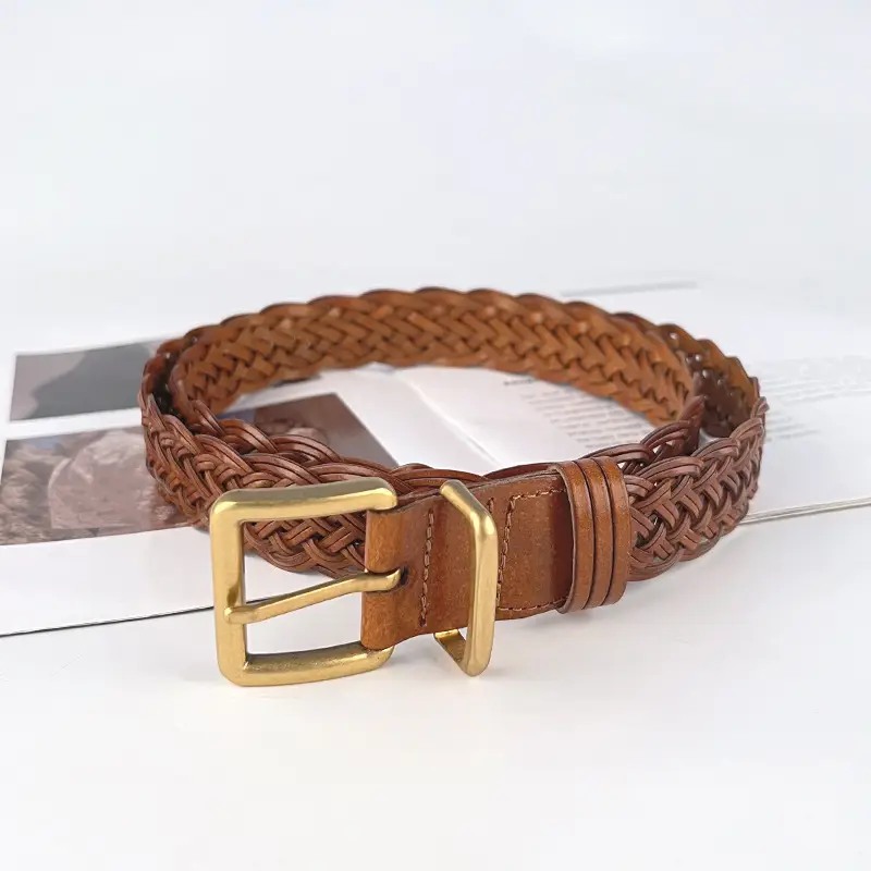 Black Handwoven Women's Belt with Gold Buckle - Image 9