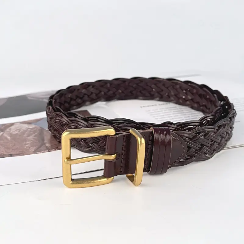 Black Handwoven Women's Belt with Gold Buckle - Image 10