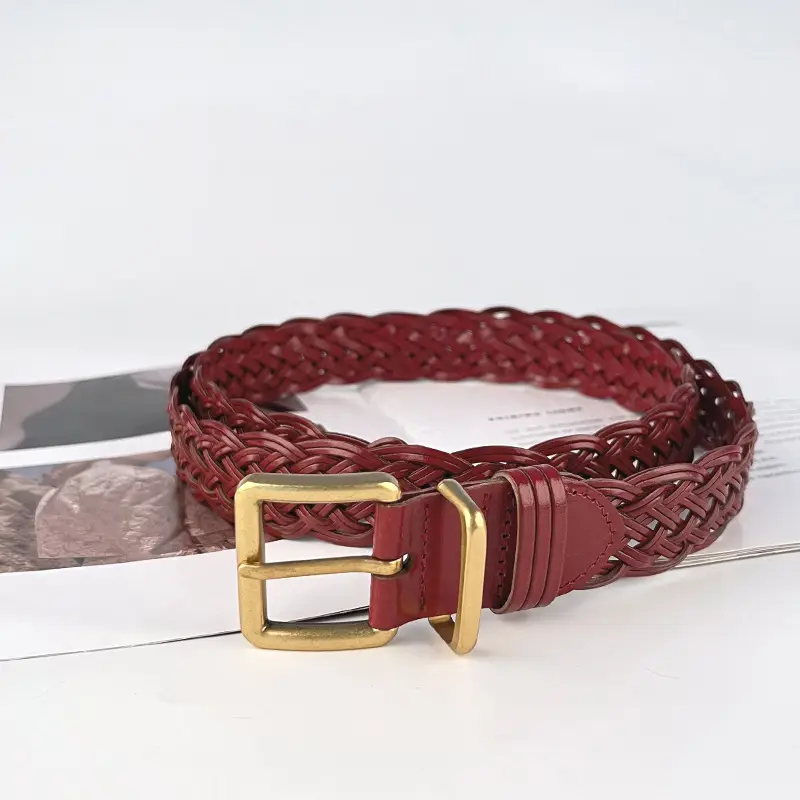 Black Handwoven Women's Belt with Gold Buckle - Image 11