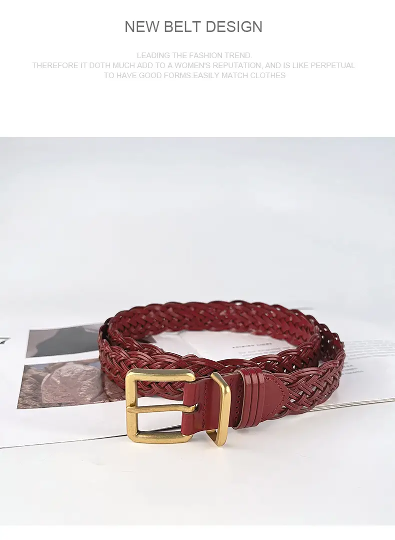 Black Handwoven Women's Belt with Gold Buckle — feature 10