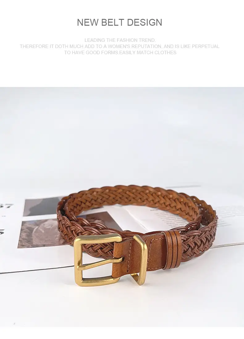Black Handwoven Women's Belt with Gold Buckle — feature 11