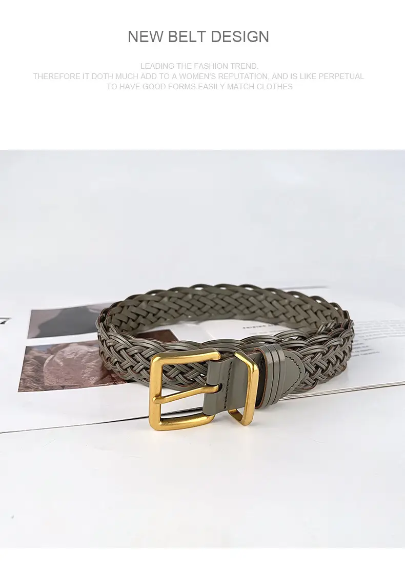 Black Handwoven Women's Belt with Gold Buckle — feature 12
