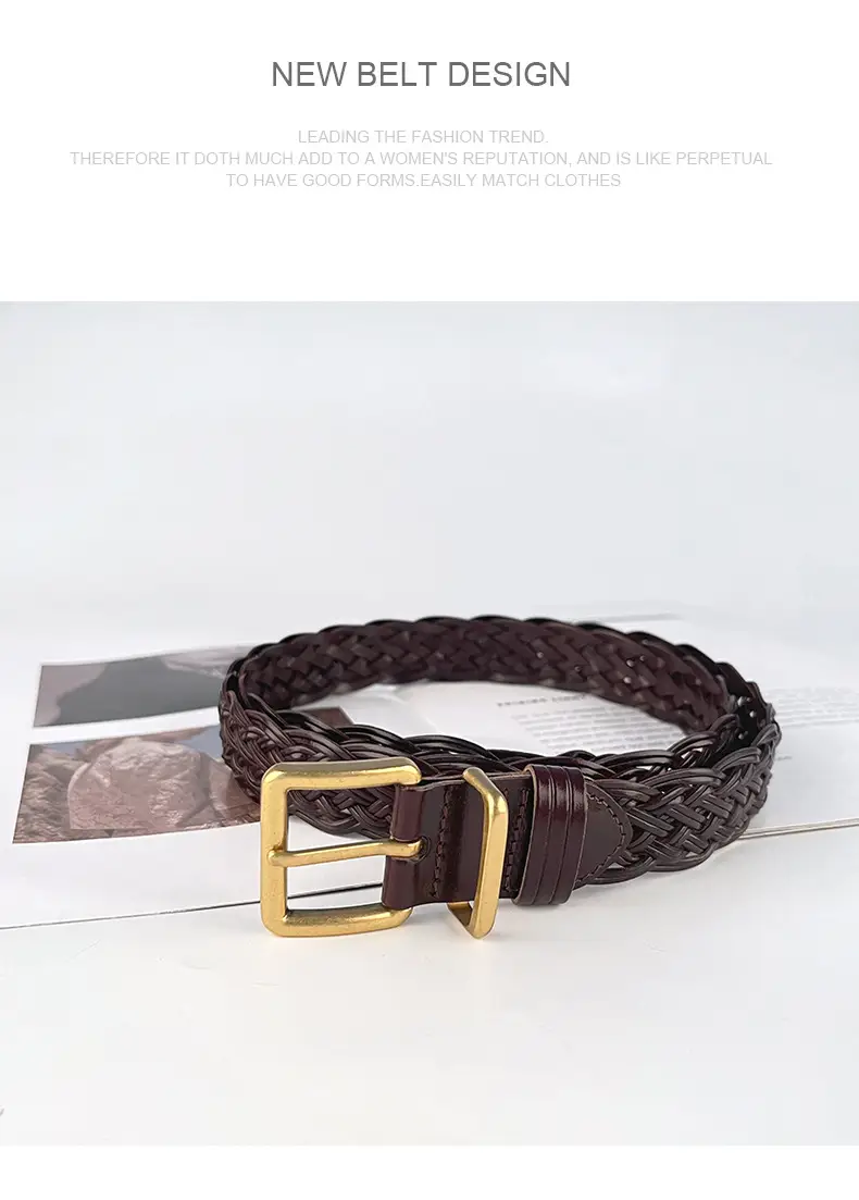 Black Handwoven Women's Belt with Gold Buckle — feature 13