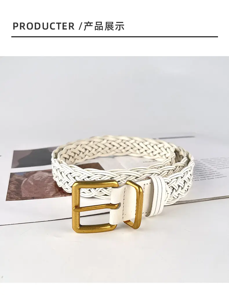 Black Handwoven Women's Belt with Gold Buckle — feature 9