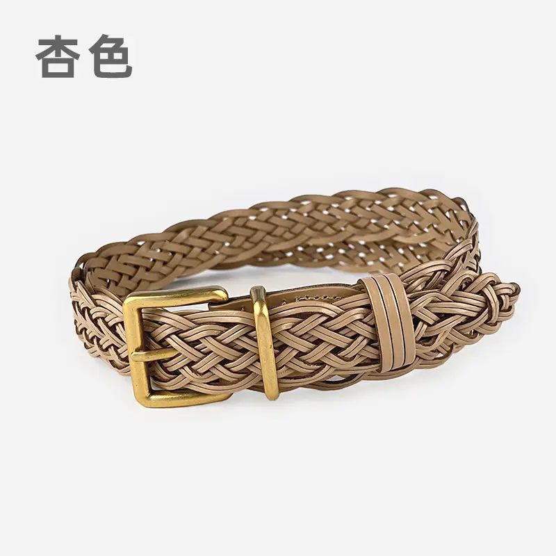 Black Handwoven Women's Belt with Gold Buckle - Image 2