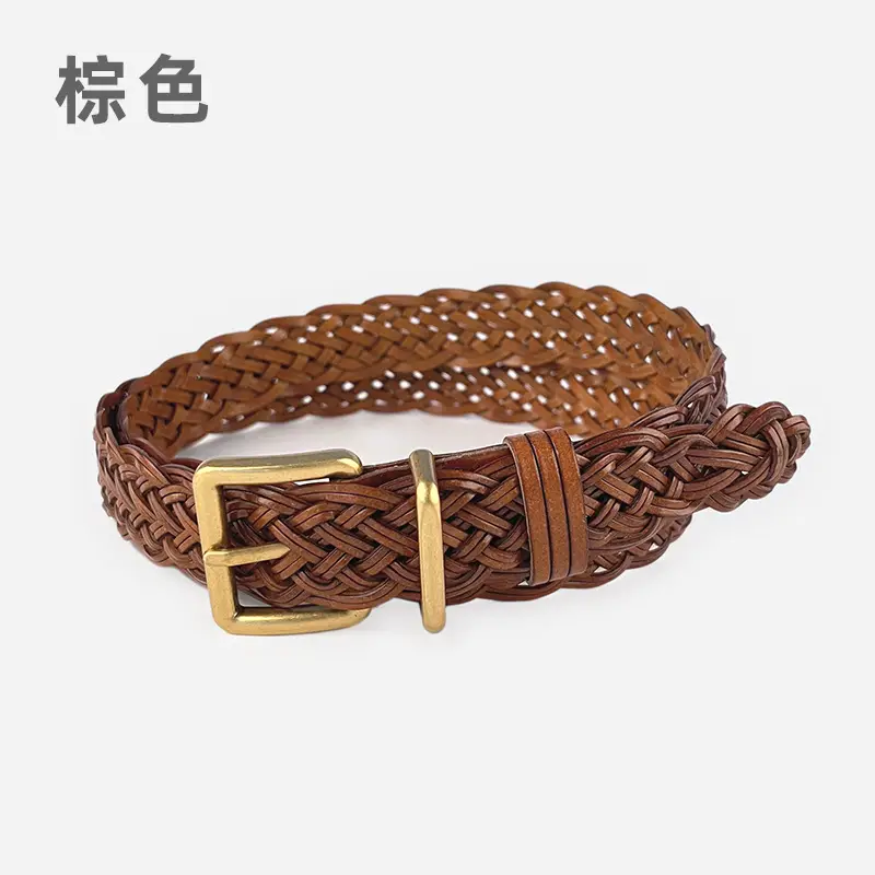 Black Handwoven Women's Belt with Gold Buckle - Image 3