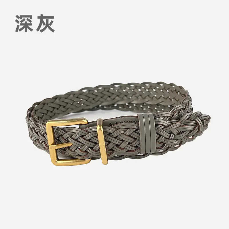 Black Handwoven Women's Belt with Gold Buckle - Image 5