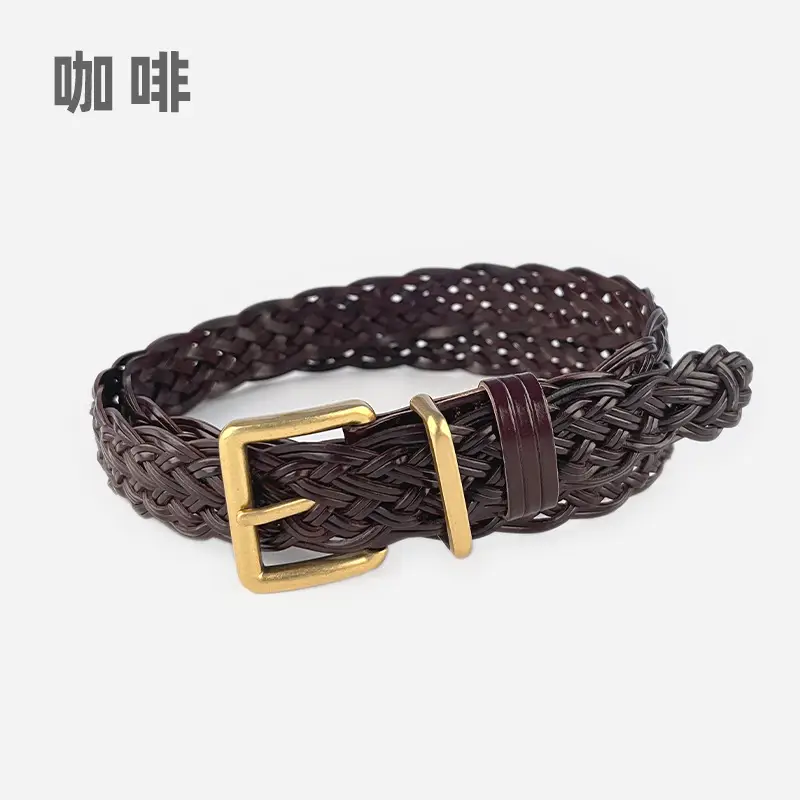 Black Handwoven Women's Belt with Gold Buckle - Image 6