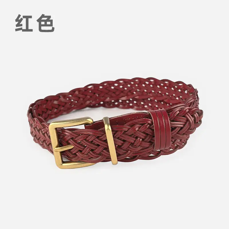 Black Handwoven Women's Belt with Gold Buckle - Image 7