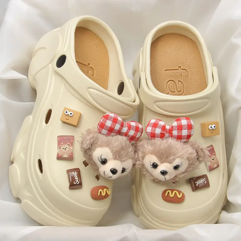 Summer Stuffed Bear DIY Croc Shoes Women's Outdoor Wear High Heels Thick Soled Small Size Increased Eva Sandals and Slippers Foreign Trade Cross