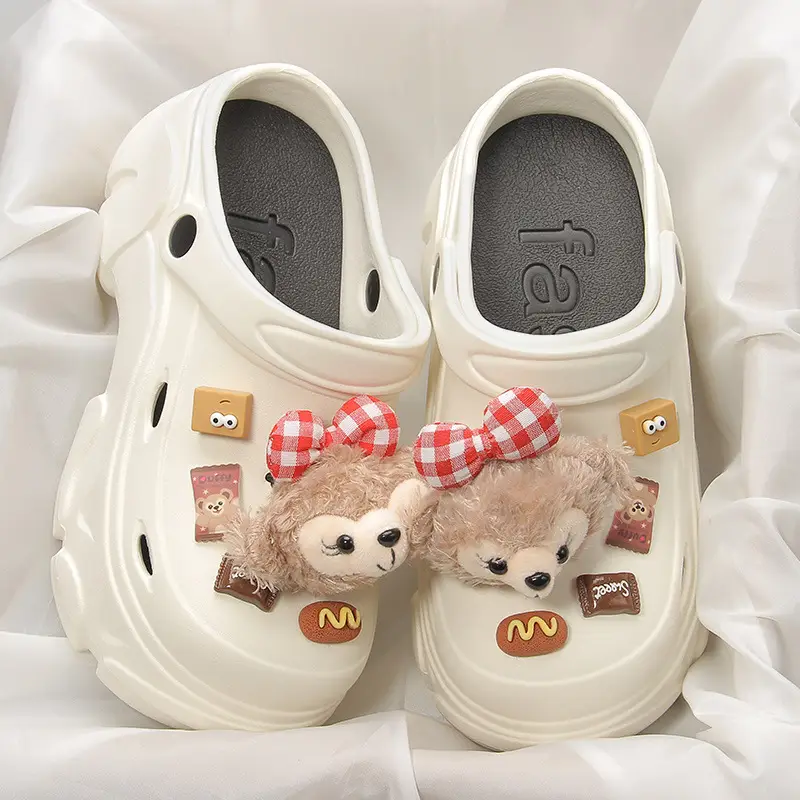 Summer Stuffed Bear DIY Croc Shoes Women's Outdoor Wear High Heels Thick Soled Small Size Increased Eva Sandals and Slippers Foreign Trade Cross