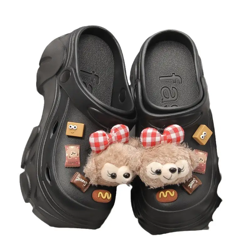 Summer Stuffed Bear DIY Croc Shoes Women's Outdoor Wear High Heels Thick Soled Small Size Increased Eva Sandals and Slippers Foreign Trade Cross
