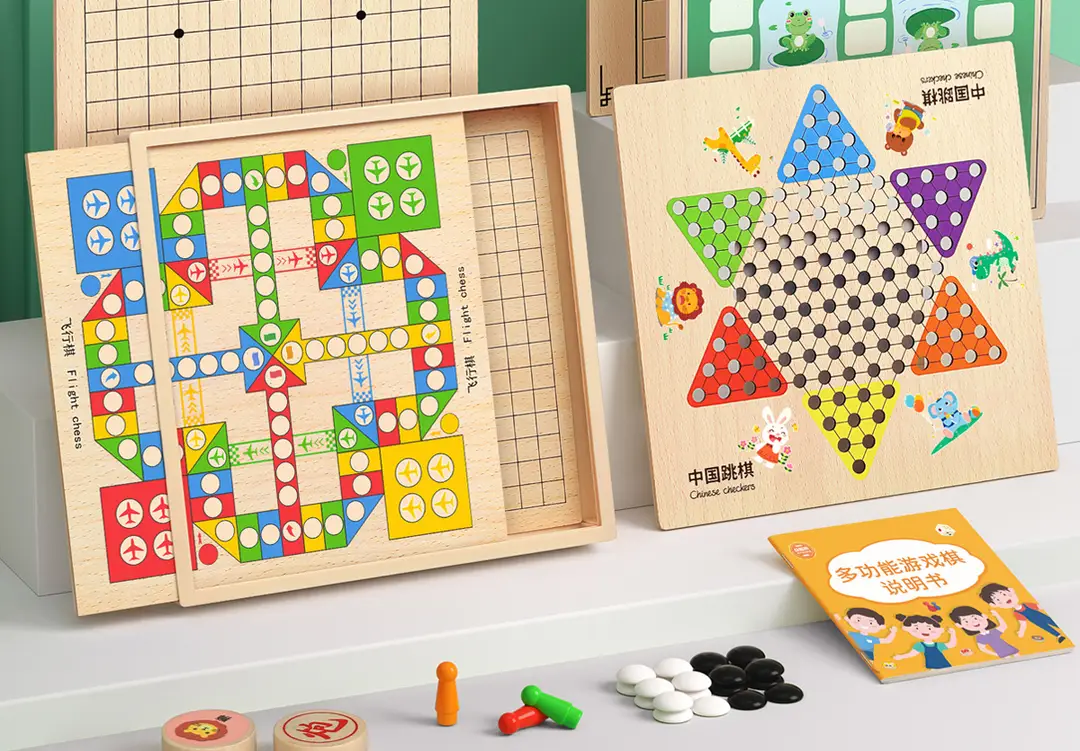 Five-In-A-Row, Flying Chess, Checkers, Chinese Chess, Children's Version, Multi-Functional Chess Board, All-In-One Chess Educational Toy for Primary School Students — feature 2