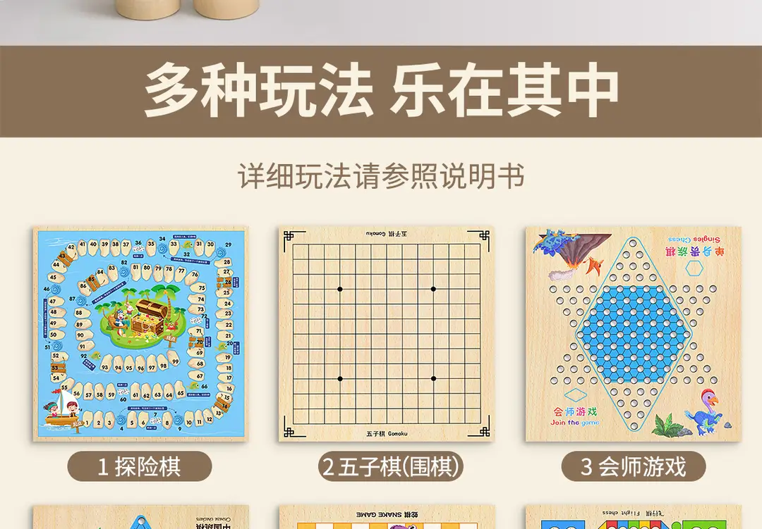 Five-In-A-Row, Flying Chess, Checkers, Chinese Chess, Children's Version, Multi-Functional Chess Board, All-In-One Chess Educational Toy for Primary School Students — feature 3