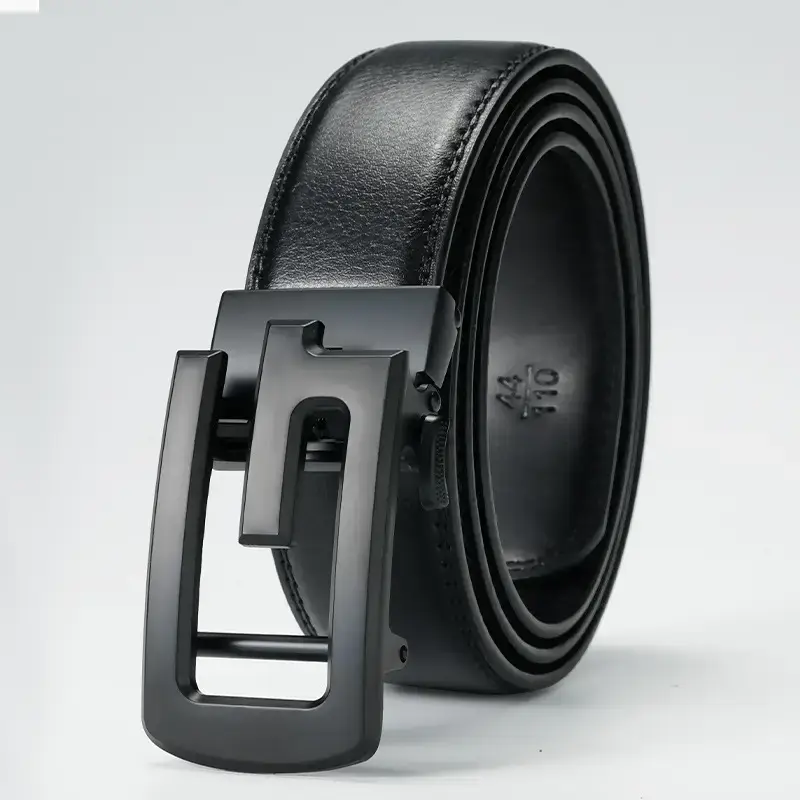 Men's Black Leather Belt with Automatic Buckle - Image 2