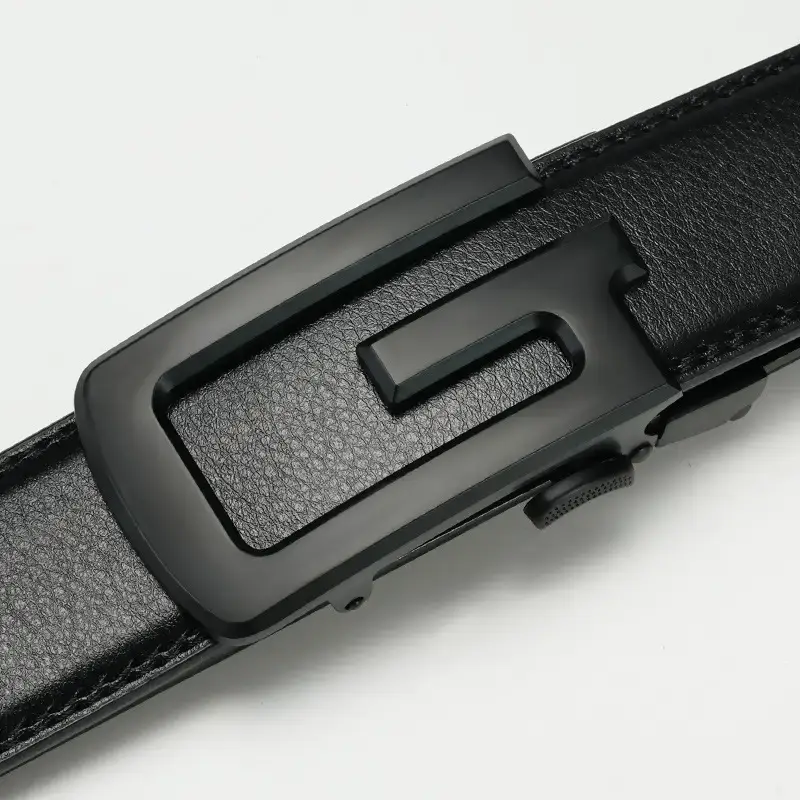 Men's Black Leather Belt with Automatic Buckle - Image 3