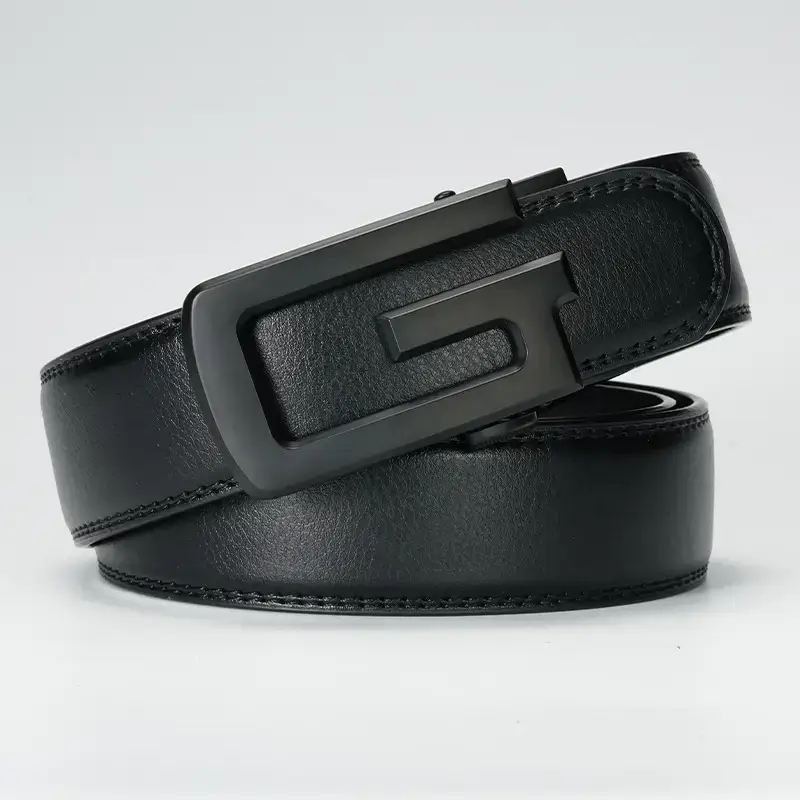 Men's Black Leather Belt with Automatic Buckle - Image 4