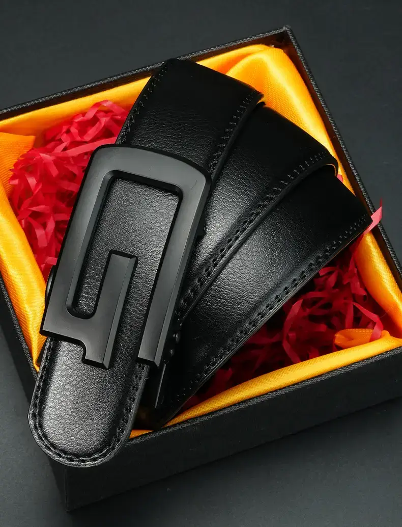 Men's Black Leather Belt with Automatic Buckle — feature 11