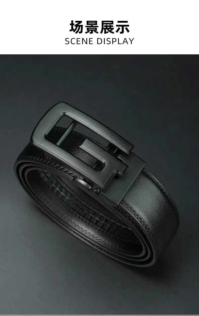 Men's Black Leather Belt with Automatic Buckle — feature 9