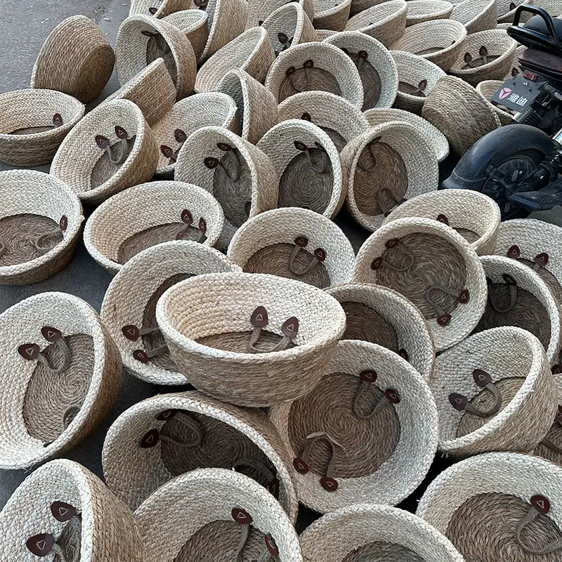 Cross-border Hot Selling Straw Woven Decorative Basket Flower Pot Set Rattan Woven Flower Pot Flower Basket Foldable Woven Home Plants