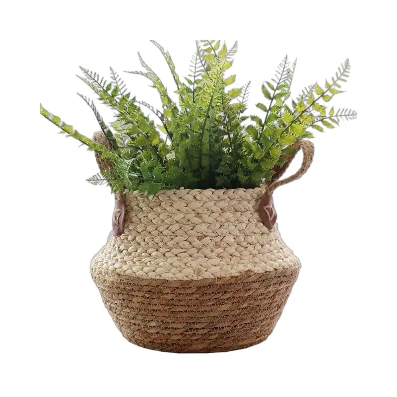 Cross-border Hot Selling Straw Woven Decorative Basket Flower Pot Set Rattan Woven Flower Pot Flower Basket Foldable Woven Home Plants