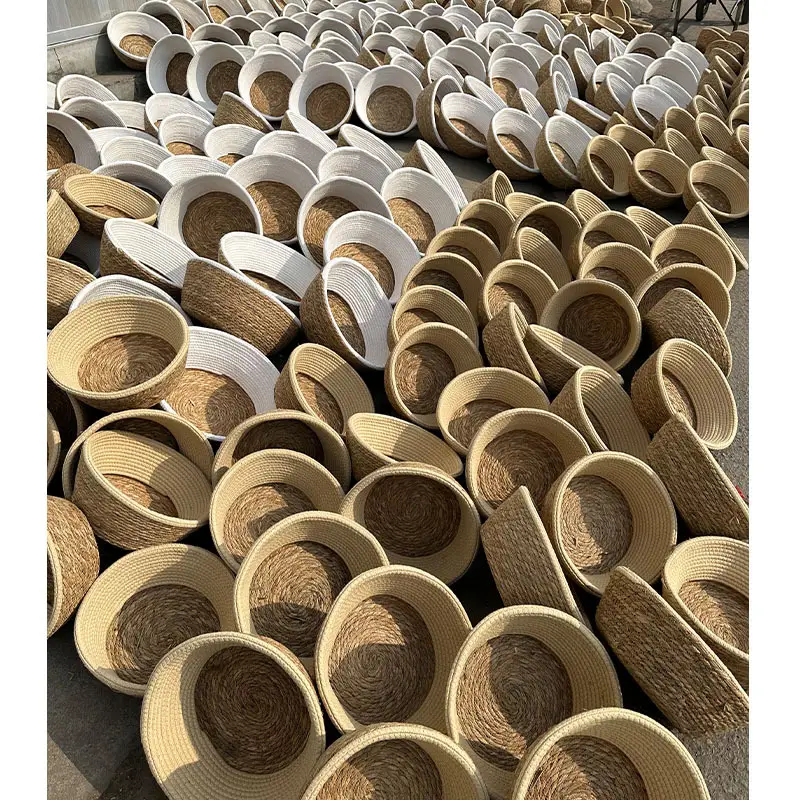 Cross-border Hot Selling Straw Woven Decorative Basket Flower Pot Set Rattan Woven Flower Pot Flower Basket Foldable Woven Home Plants — feature 11