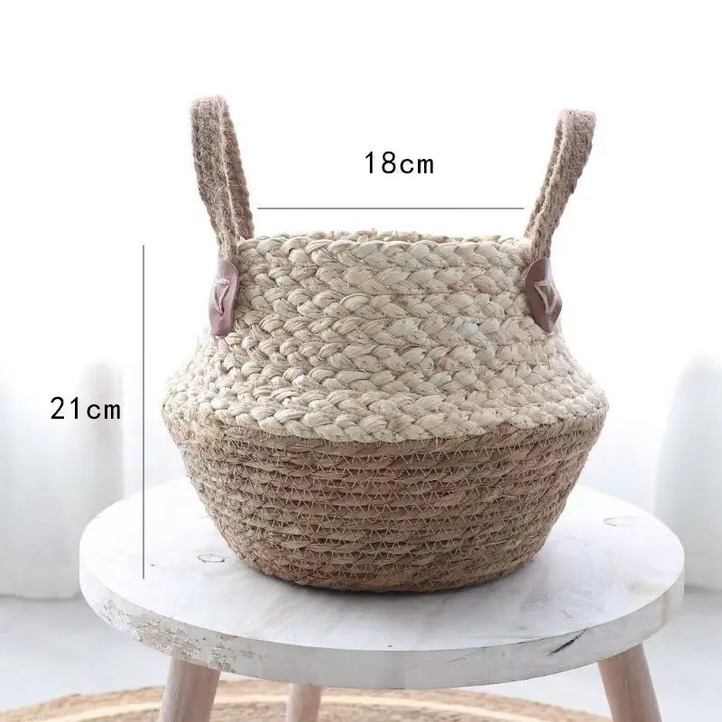 Cross-border Hot Selling Straw Woven Decorative Basket Flower Pot Set Rattan Woven Flower Pot Flower Basket Foldable Woven Home Plants — feature 3