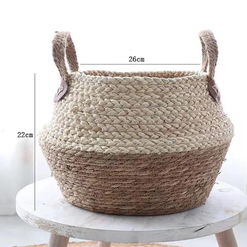 Cross-border Hot Selling Straw Woven Decorative Basket Flower Pot Set Rattan Woven Flower Pot Flower Basket Foldable Woven Home Plants — feature 4