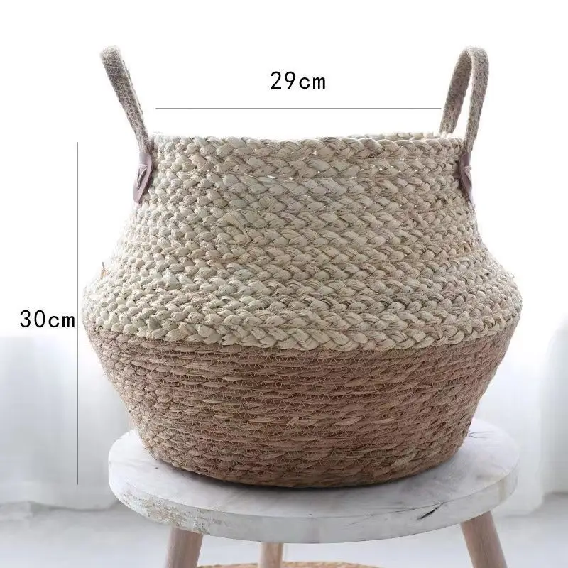 Cross-border Hot Selling Straw Woven Decorative Basket Flower Pot Set Rattan Woven Flower Pot Flower Basket Foldable Woven Home Plants — feature 5
