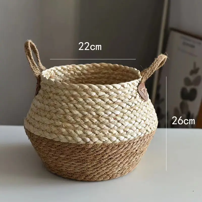Cross-border Hot Selling Straw Woven Decorative Basket Flower Pot Set Rattan Woven Flower Pot Flower Basket Foldable Woven Home Plants