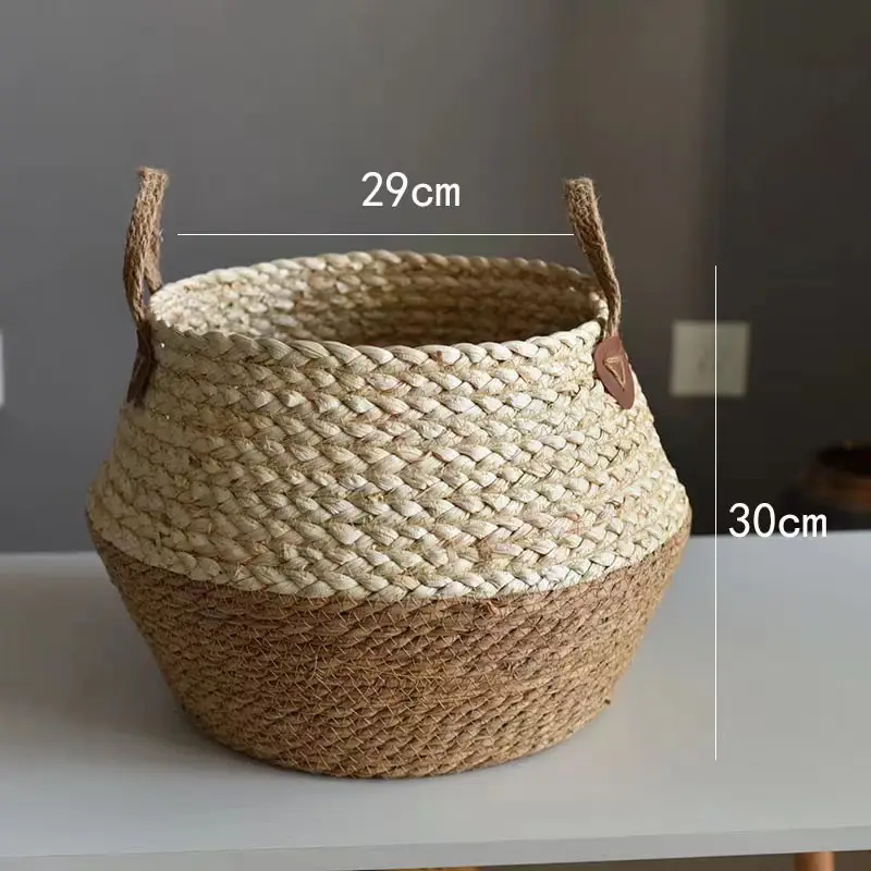 Cross-border Hot Selling Straw Woven Decorative Basket Flower Pot Set Rattan Woven Flower Pot Flower Basket Foldable Woven Home Plants