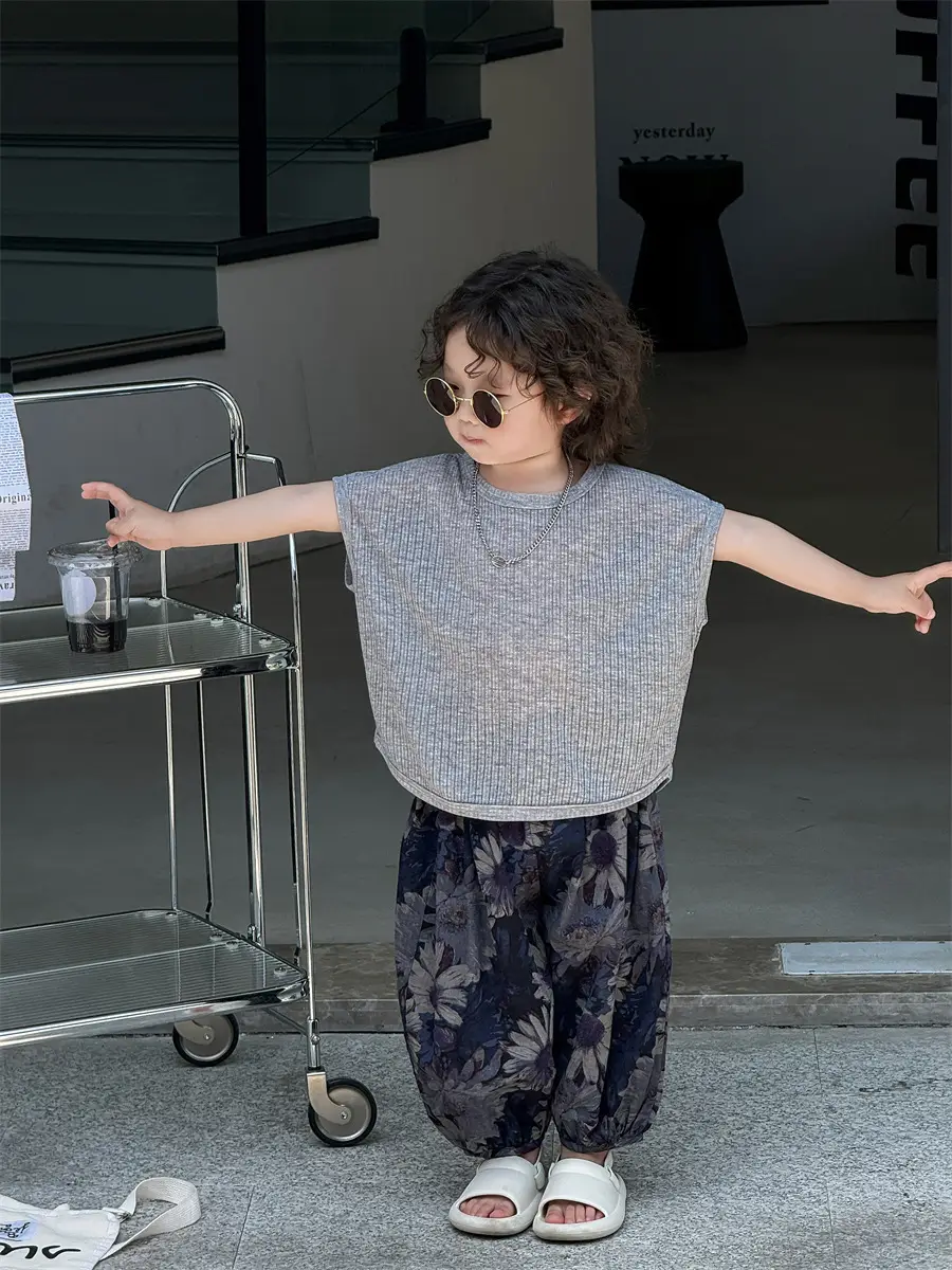 Baby's Grey Knit T-Shirt with Printed Pants 2025 - Image 6