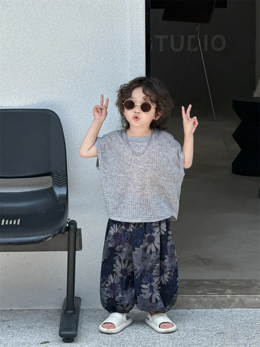 Baby's Grey Knit T-Shirt with Printed Pants 2025 — feature 16