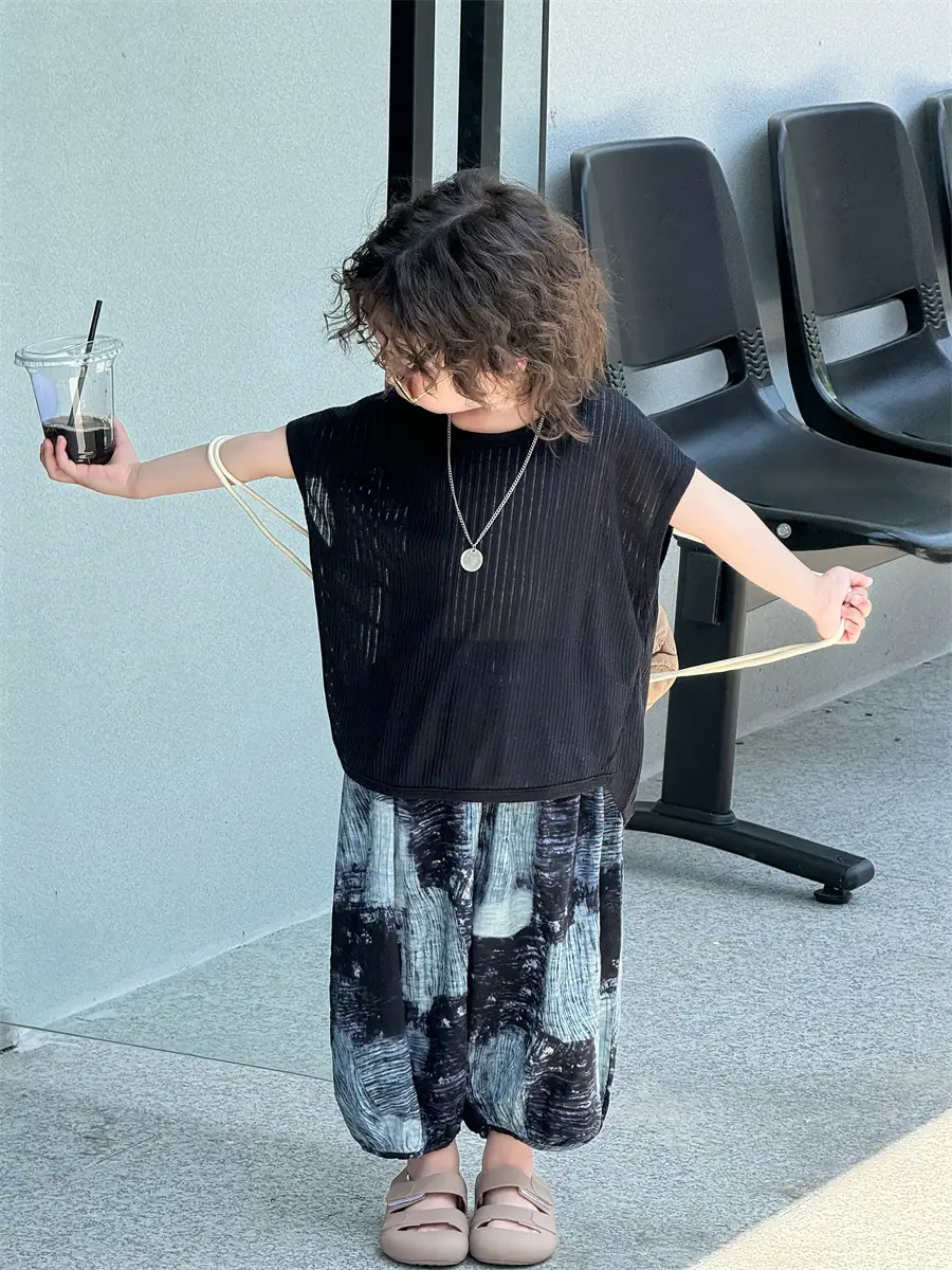 Baby's Grey Knit T-Shirt with Printed Pants 2025 — feature 24