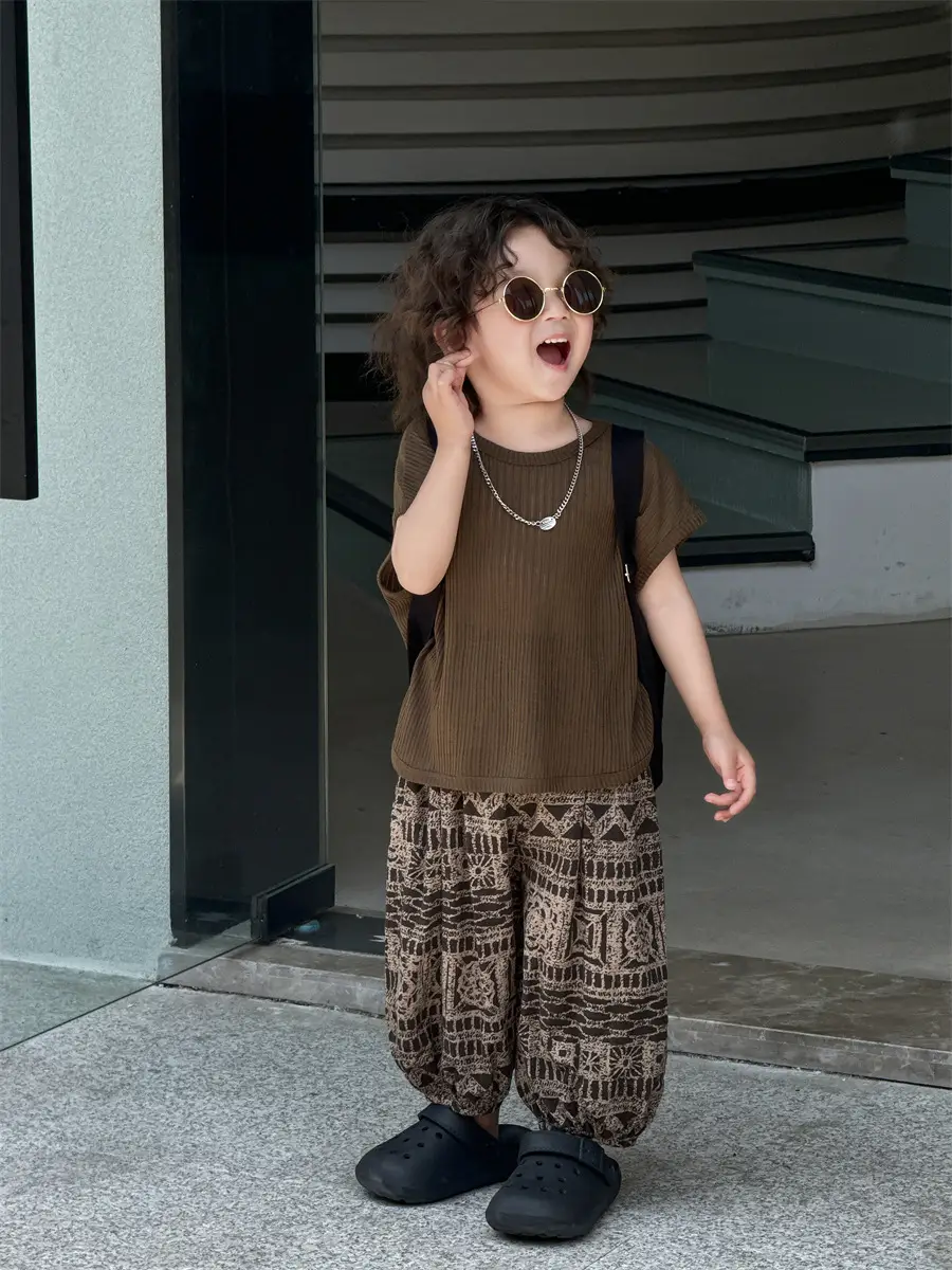 Baby's Grey Knit T-Shirt with Printed Pants 2025 — feature 34