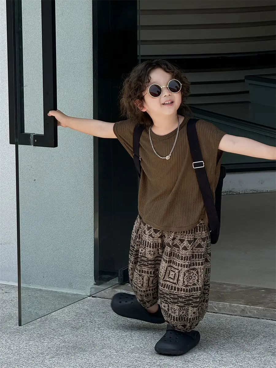 Baby's Grey Knit T-Shirt with Printed Pants 2025 — feature 35