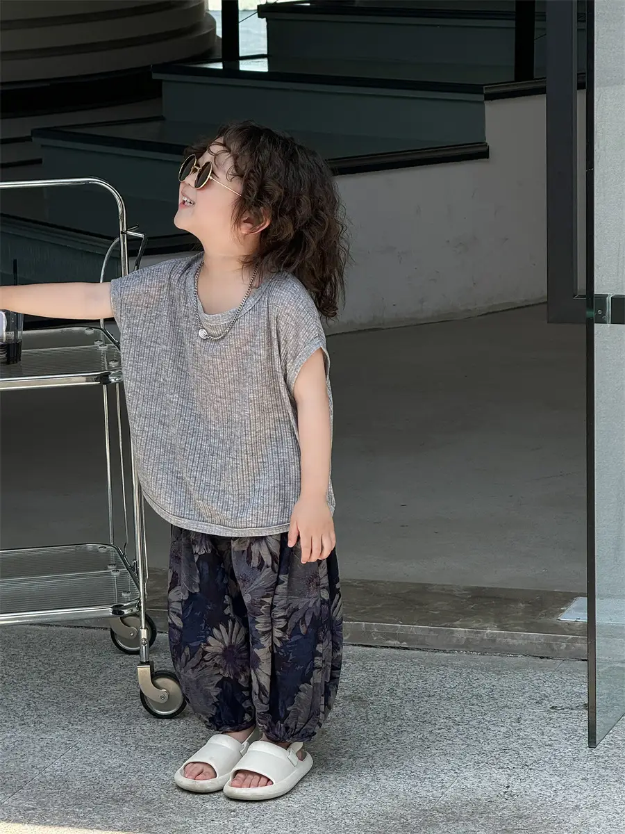 Baby's Grey Knit T-Shirt with Printed Pants 2025 — feature 6