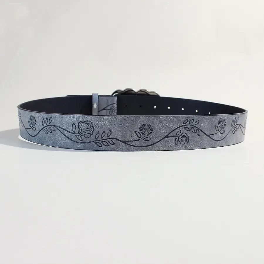 European Western Belt with Heart Embroidery Grey Belt for Women — feature 10